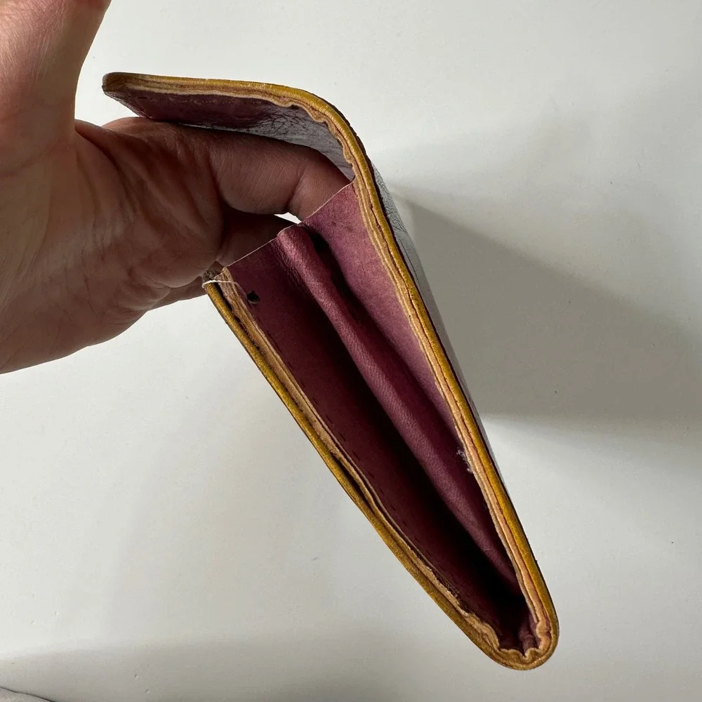 Vintage Leather Wallet Diagonal Stripe Clutch Burgundy Brown Boho Indie